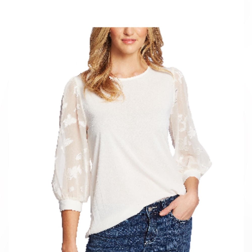 CeCe Cream Sheer Puff Sleeve Women's Blouse size M